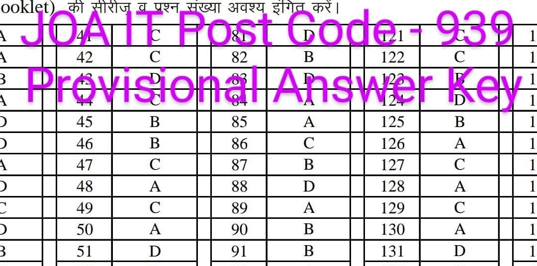 JOA IT Post Code 939 Provisional Answer Key